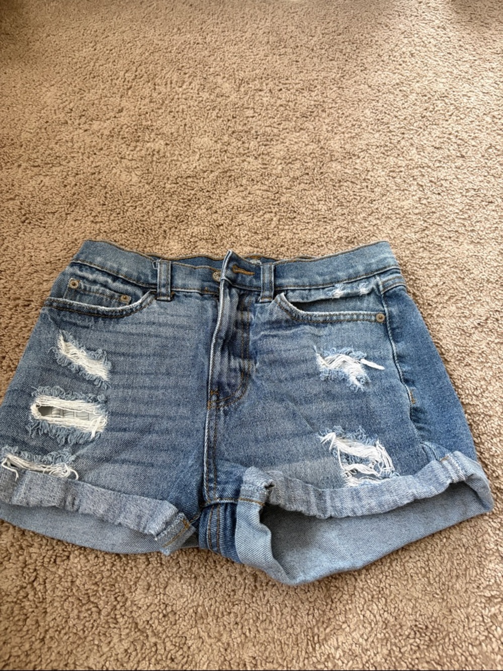 Rewash Distressed Rolled-Hem Jean Shorts - Blue